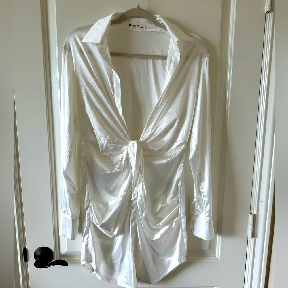 White satin mini dress